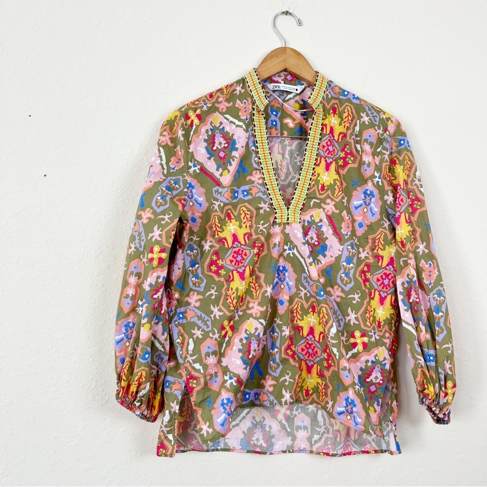Zara Floral Colorful Blouse Size XS - Picture 3 of 8